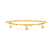 2MM Signature Bracelet with 3 14K Heart Charms Yellow Gold Filled Bracelet