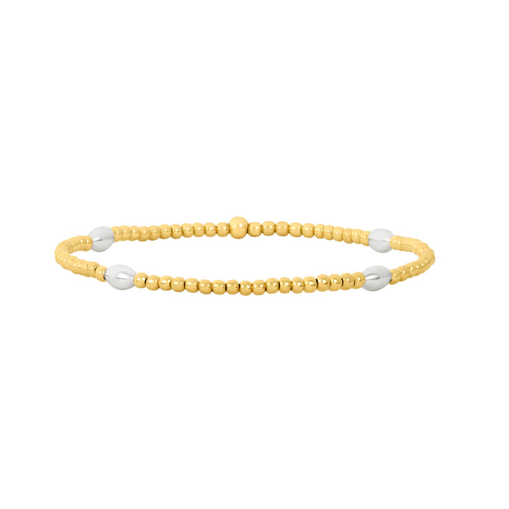 2MM Yellow Gold Filled Bracelet with Sterling Silver Orzo Pattern-signature mixed metal bracelet-Karen Lazar Design-5.75-Karen Lazar Design