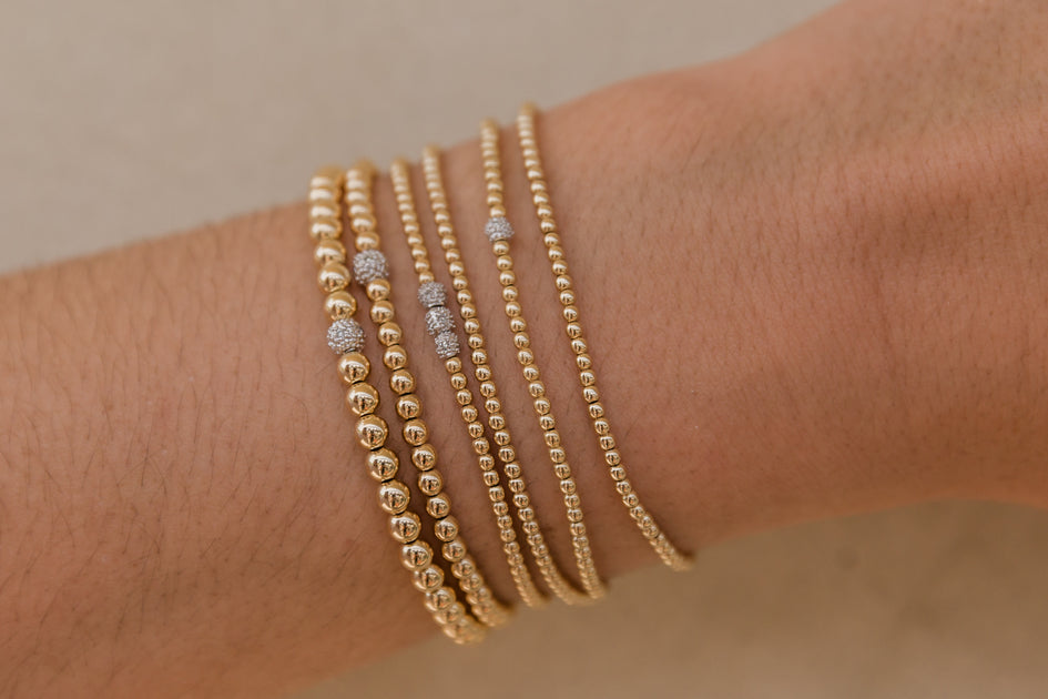 Classic Gold 2mm Bead Bracelet - Love Small Gold Charm