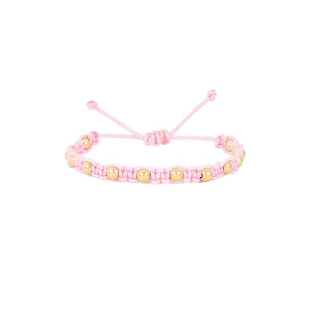 Kids Light Pink Macrame Bracelet with Yellow Gold Filled Beads Karen Lazar Design