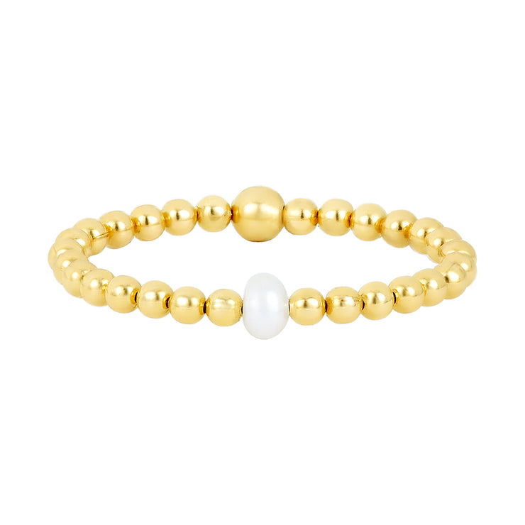 2MM Signature Ring with a Single Pearl-Karen Lazar Design-3-Yellow Gold-Karen Lazar Design