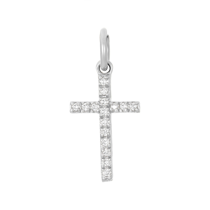 14k White Gold Diamond Cross Necklace Charm