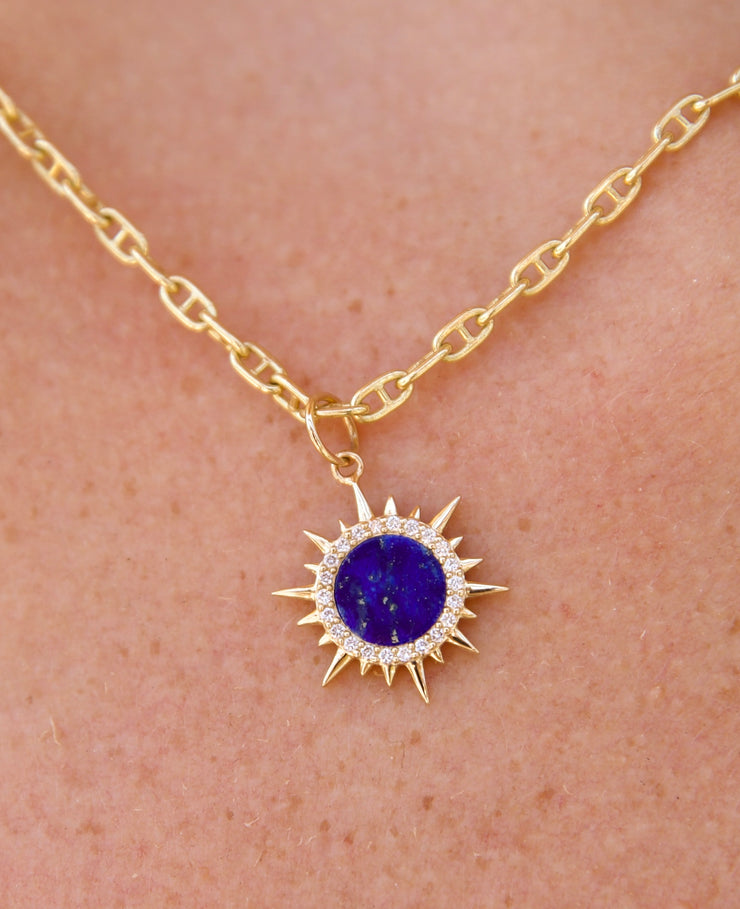 Lapis and Diamond Sunburst Charm-Karen Lazar Design-Karen Lazar Design