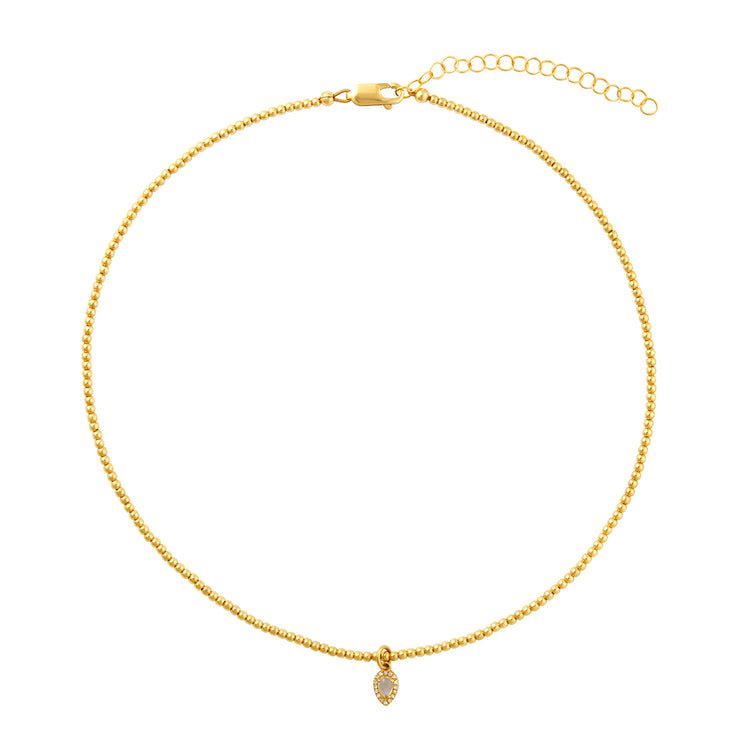 2mm Signature Necklace With Moonstone Drop Charm-Yellow Gold Filled Bracelet with Diamonds-Karen Lazar Design-14-16"-Yellow Gold-Karen Lazar Design