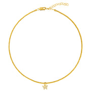 2MM Signature Necklace With Pave Butterfly Charm-Yellow Gold Filled Bracelet with Diamonds-Karen Lazar Design-14-16"-Yellow Gold-Karen Lazar Design