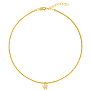 2MM Signature Necklace With Pave Butterfly Charm Yellow Gold Filled Bracelet with Diamonds