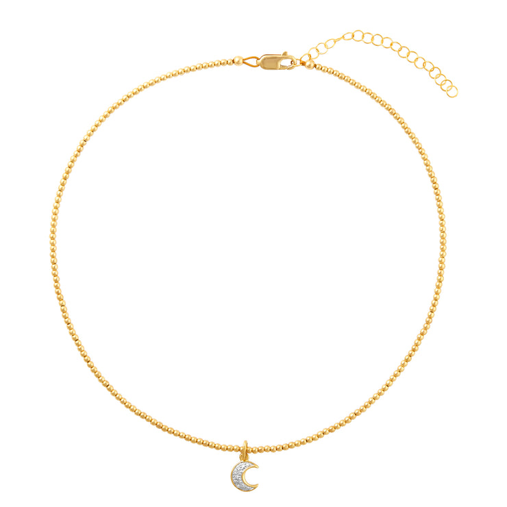 2MM Signature Necklace With Diamond Crescent Moon Charm Yellow Gold Filled Bracelet with Diamonds