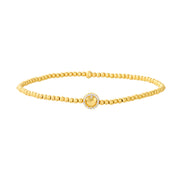 2MM Signature Bracelet With Pave Heart Bead-Karen Lazar Design-5.75-Yellow Gold-Karen Lazar Design