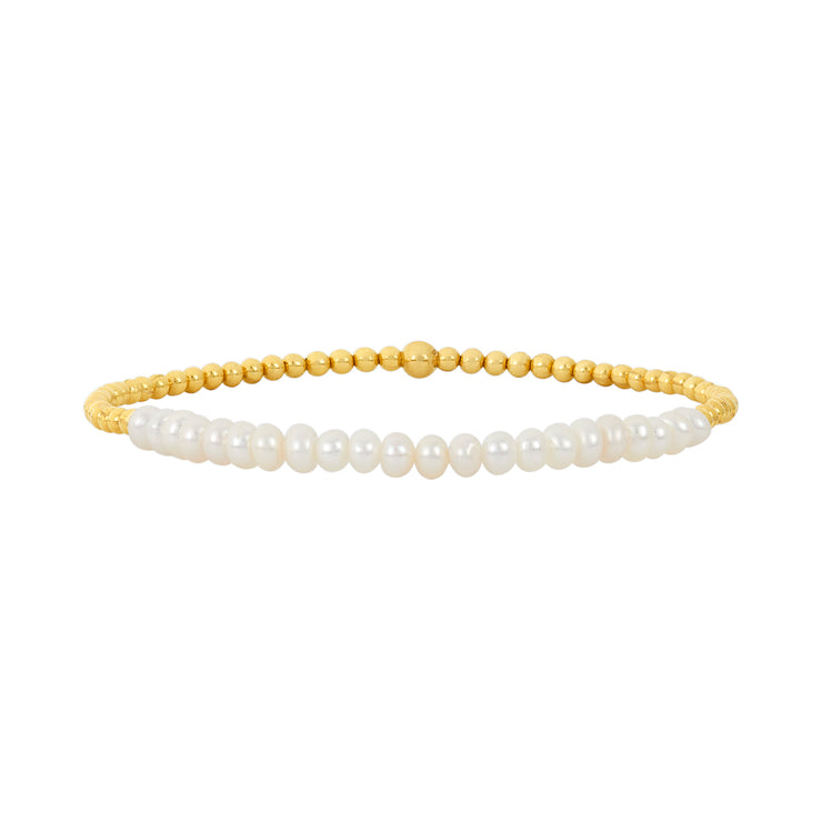 2MM Signature Bracelet with White Pearl-Karen Lazar Design-5.75-Yellow Gold-Karen Lazar Design