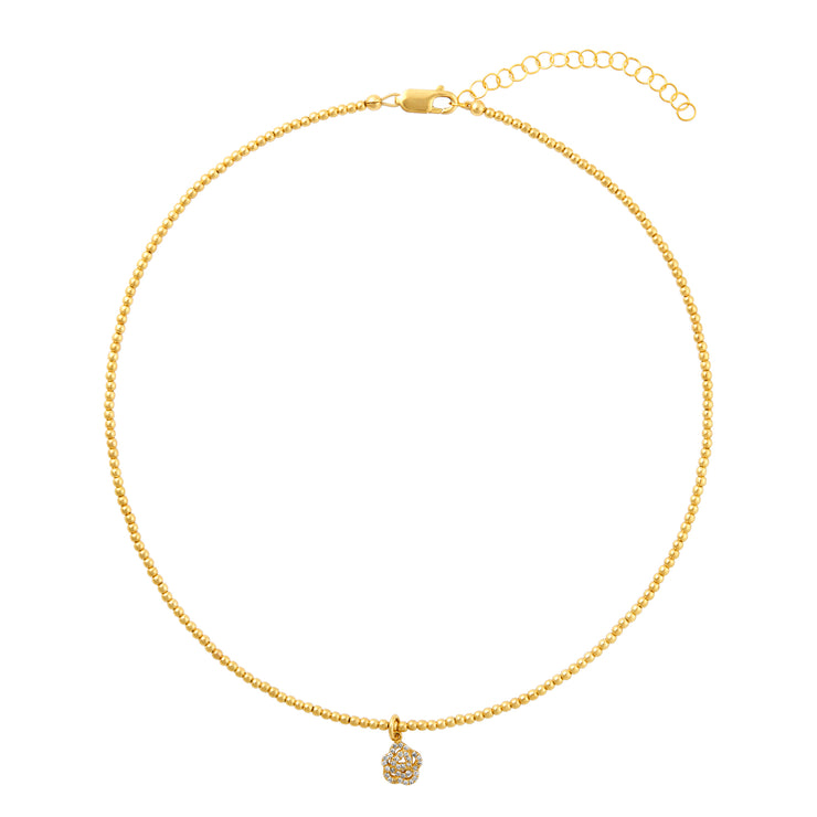 2MM Signature Necklace with 14K Yellow Gold Camelia Flower Charm Yellow Gold Filled Bracelet with Diamonds