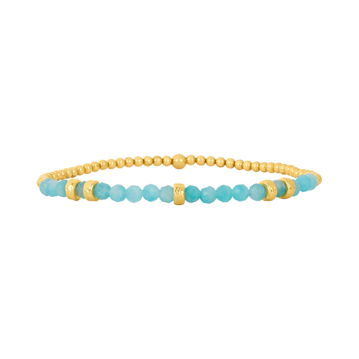 2MM Signature Bracelet with Amazonite and Hammered Rondelles-Karen Lazar Design-5.75-Yellow Gold-Karen Lazar Design