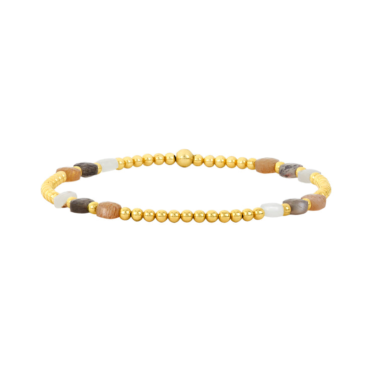 2MM Signature Bracelet with Mixed Moonstone Space Pattern-Gold Filled Bracelet-Karen Lazar Design-5.75-Yellow Gold-Karen Lazar Design