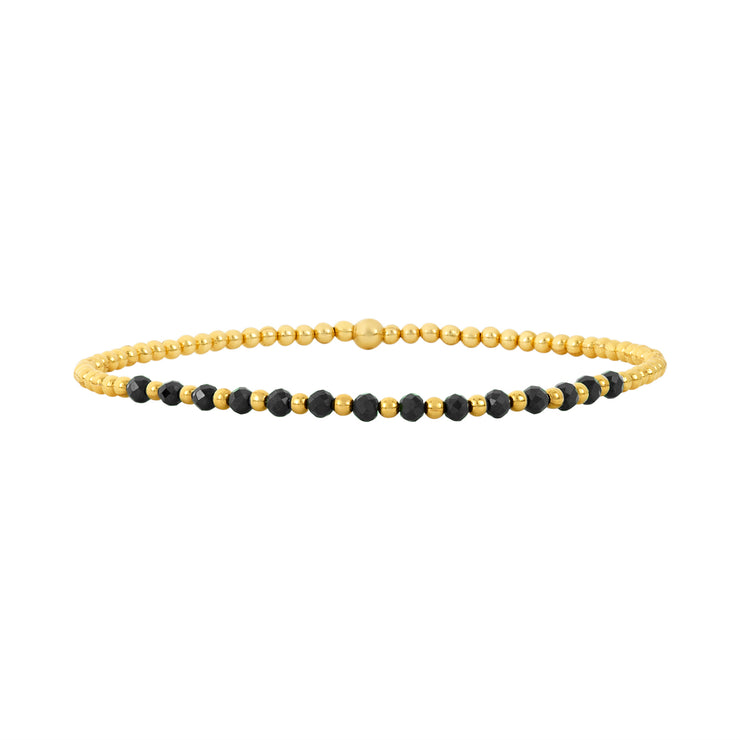 2MM Signature Bracelet with Black Spinel Gold Pattern Yellow Gold Filled Bracelet