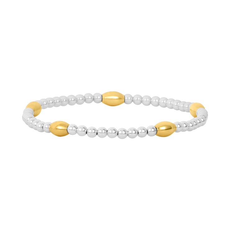 3MM Sterling Silver Filled Bracelet with Yellow Gold Orzo Pattern Signature Mixed Metal Bracelet