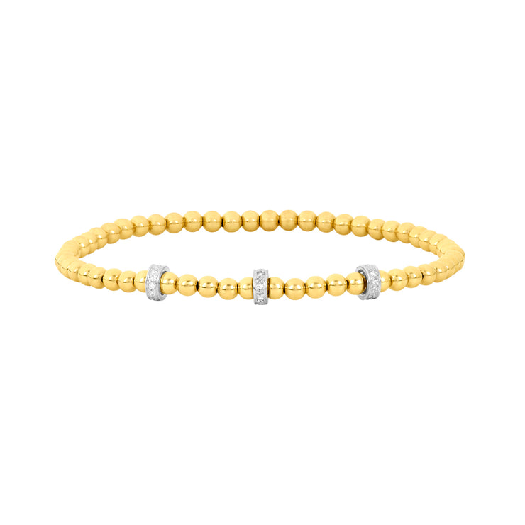 3MM Signature Bracelet with 3 14K Diamond Rondelles-Karen Lazar Design-5.75-Yellow Gold-Karen Lazar Design