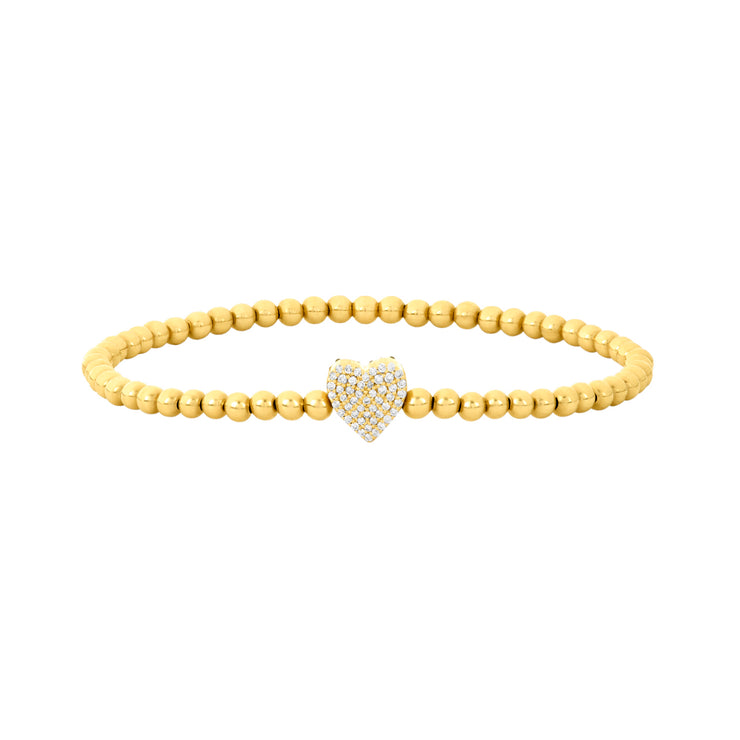 3MM Signature Bracelet with Black and Champagne Diamond Heart Bead Yellow Gold Filled Bracelet