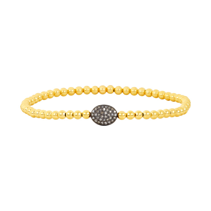 3MM Signature Bracelet with Sterling Silver Oxidized Diamond Bean Yellow Gold