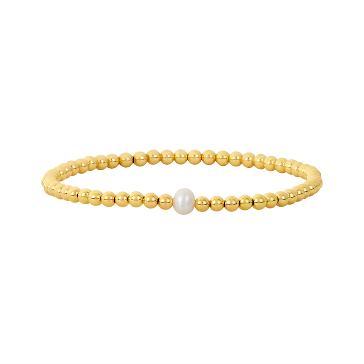 3MM Signature Bracelet with Single White Pearl Yellow Gold Filled Bracelet