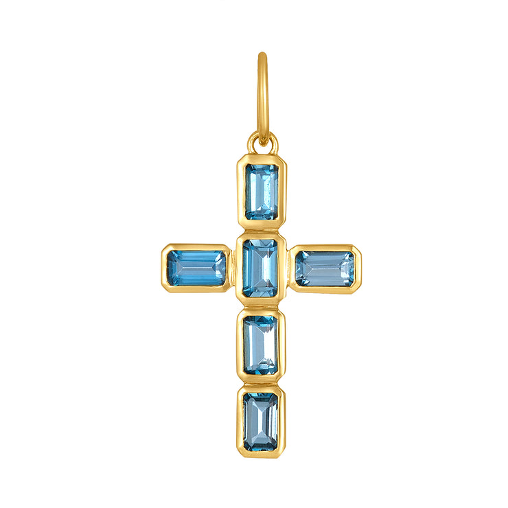 Bezel Blue Topaz Cross Charm-Karen Lazar Design-Karen Lazar Design