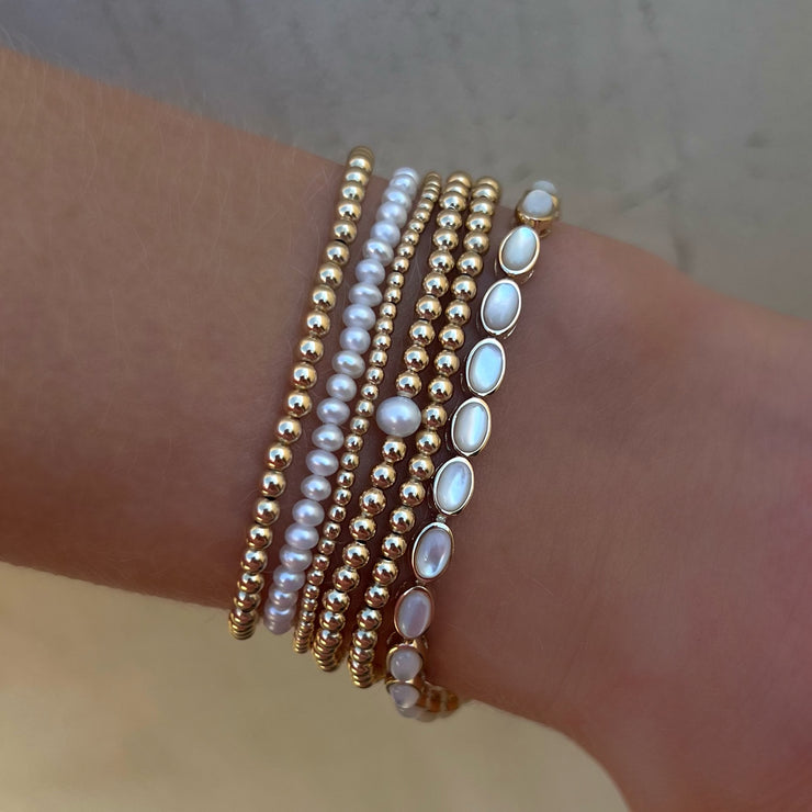3MM Signature Bracelet with Single White Pearl Yellow Gold Filled Bracelet