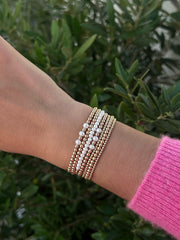 3MM Signature Bracelet with 3 White Pearl Pattern-Karen Lazar Design-5.75-Yellow Gold-Karen Lazar Design