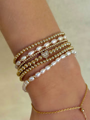 4MM Signature Bracelet with 14K Diamond Heart Bead Gold Filled Bracelet with Diamond