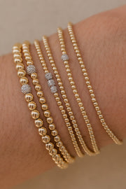 2MM Signature Bracelet with 3 14K Diamond Beads-Gold Filled Bracelet with Diamond-Karen Lazar Design-5.75-Yellow Gold-Karen Lazar Design