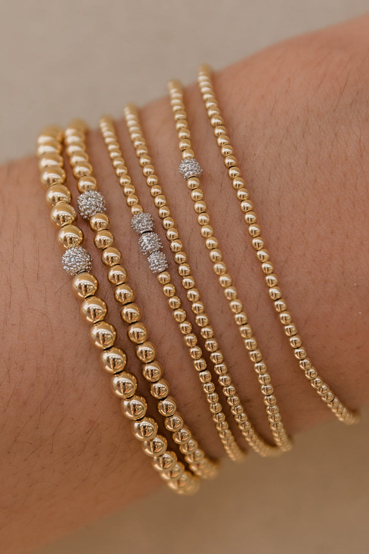 Gold Beads Bracelet 2mm 6.5 Inches