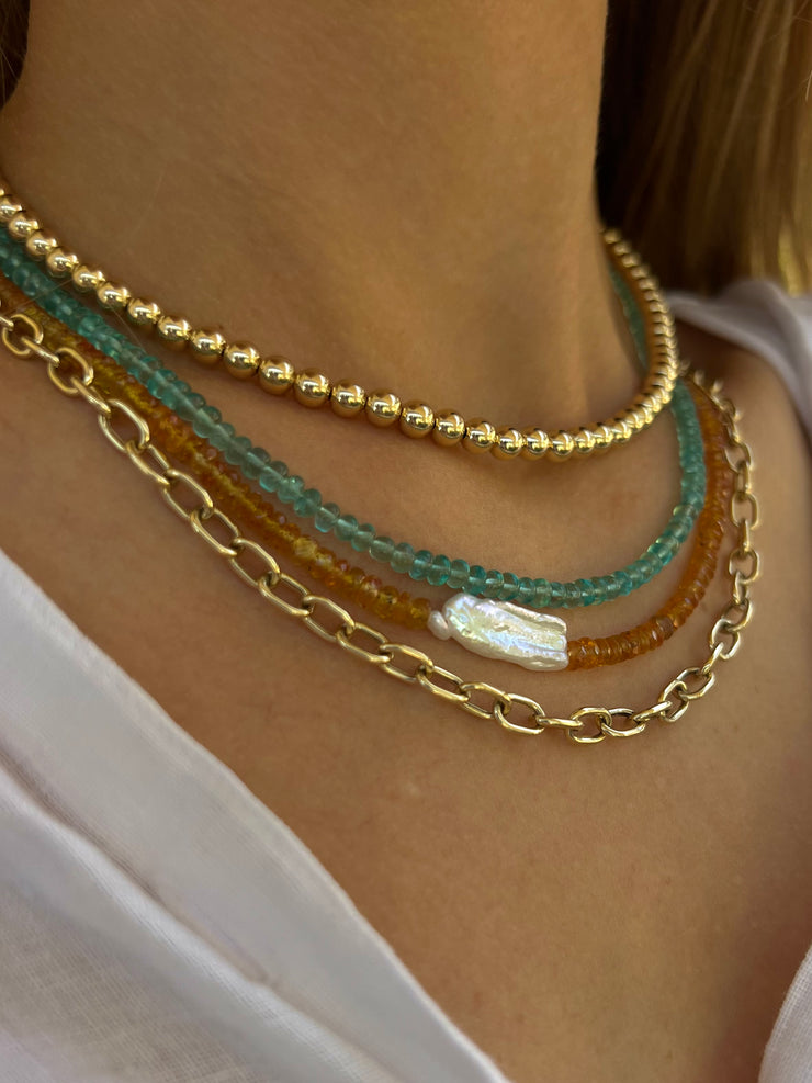 Orange Sapphire with Pearl Bar Necklace-Necklaces-Karen Lazar Design-16-18"-Karen Lazar Design
