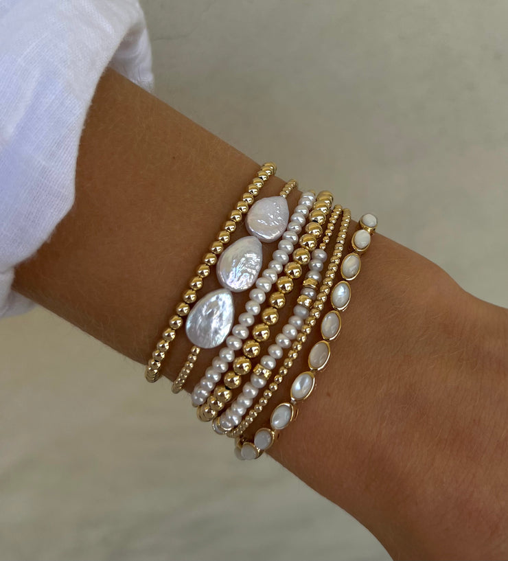 2MM Signature Bracelet with 3 Pear Pearls Gold Filled Bracelet