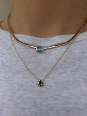 Bezel Emerald-Cut Blue Topaz Necklace