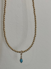 14K Diamond Rondelle with Turquoise & Diamond Drop Charm-Karen Lazar Design-Karen Lazar Design