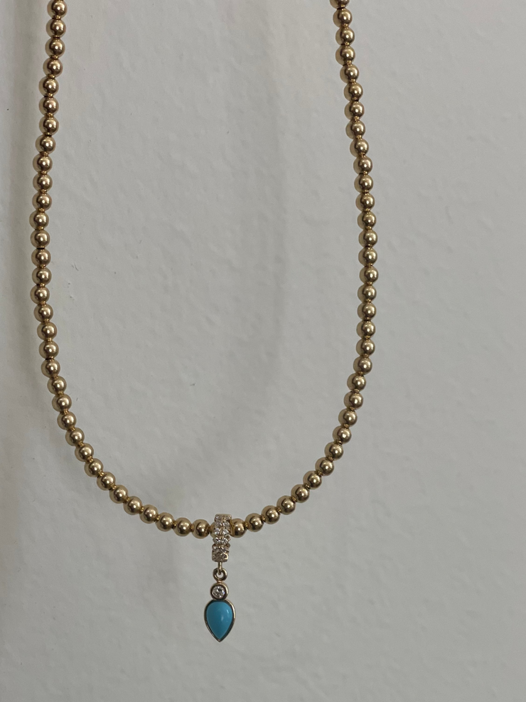 14K Diamond Rondelle with Turquoise & Diamond Drop Charm-Karen Lazar Design-Karen Lazar Design
