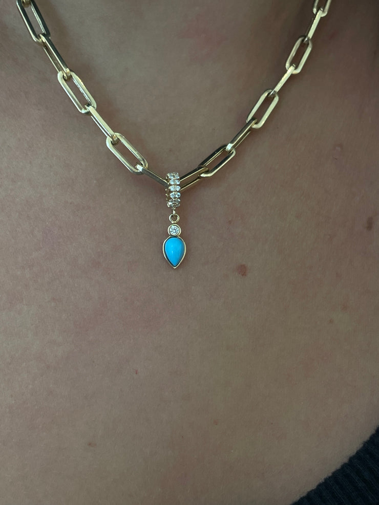 14K Diamond Rondelle with Turquoise & Diamond Drop Charm-Karen Lazar Design-Karen Lazar Design