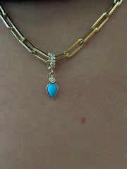 14K Diamond Rondelle with Turquoise & Diamond Drop Charm-Karen Lazar Design-Karen Lazar Design