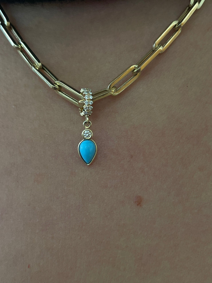 14K Diamond Rondelle with Turquoise & Diamond Drop Charm-Karen Lazar Design-Karen Lazar Design