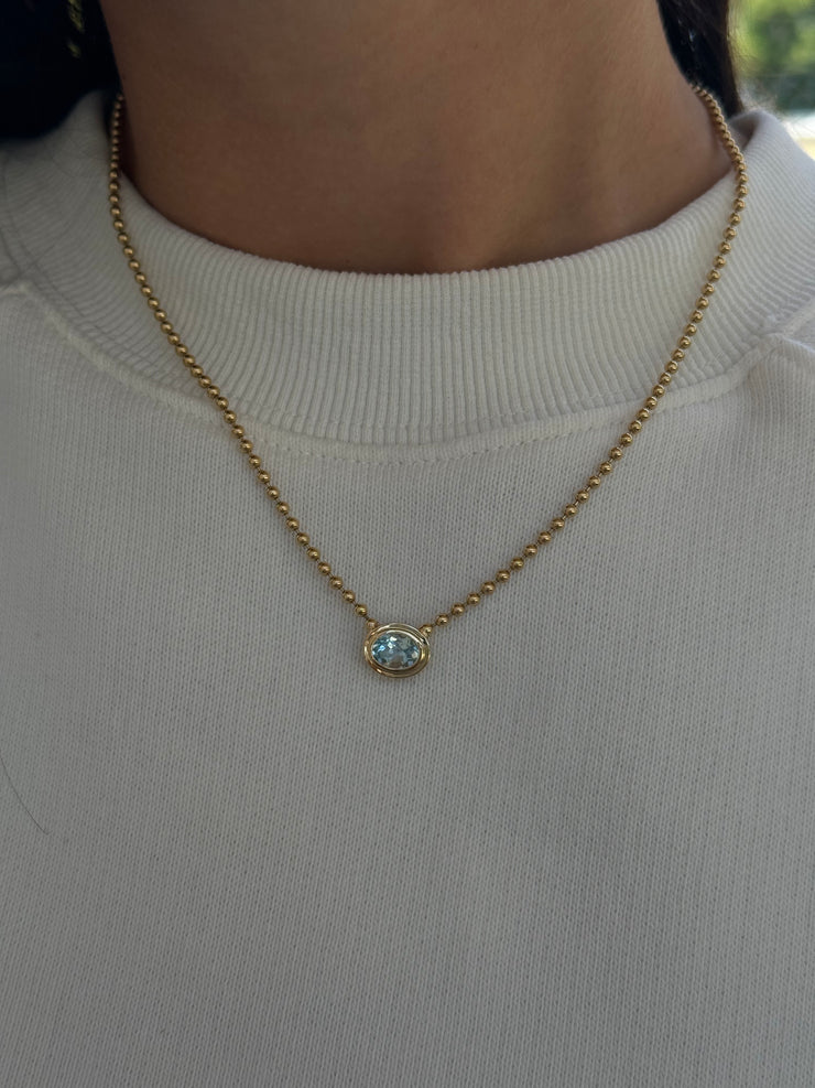 Beaded Necklace with a Bezel Sky Blue Topaz Pendant-Karen Lazar Design-Karen Lazar Design