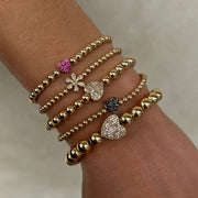 4MM Signature Bracelet with 14K Ruby Heart Bead Gold Filled Bracelet with Diamond