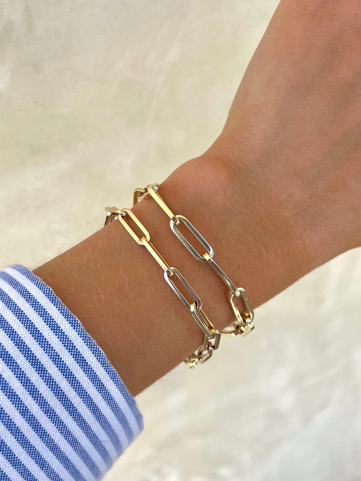 Medium Paperclip Chain Bracelet Gold Filled Bracelet with Diamond