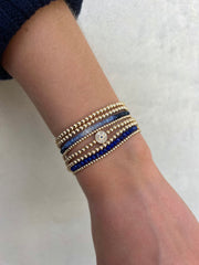 3MM Signature Bracelet with Pave Diamond and Sapphire Evil Eye Bead-Karen Lazar Design-5.75-Yellow Gold-Karen Lazar Design