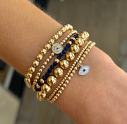 3MM Yellow Gold Filled Bracelet With 14K White Gold and Diamond Evil Eye Charm Gold Filled Bracelet with Diamond