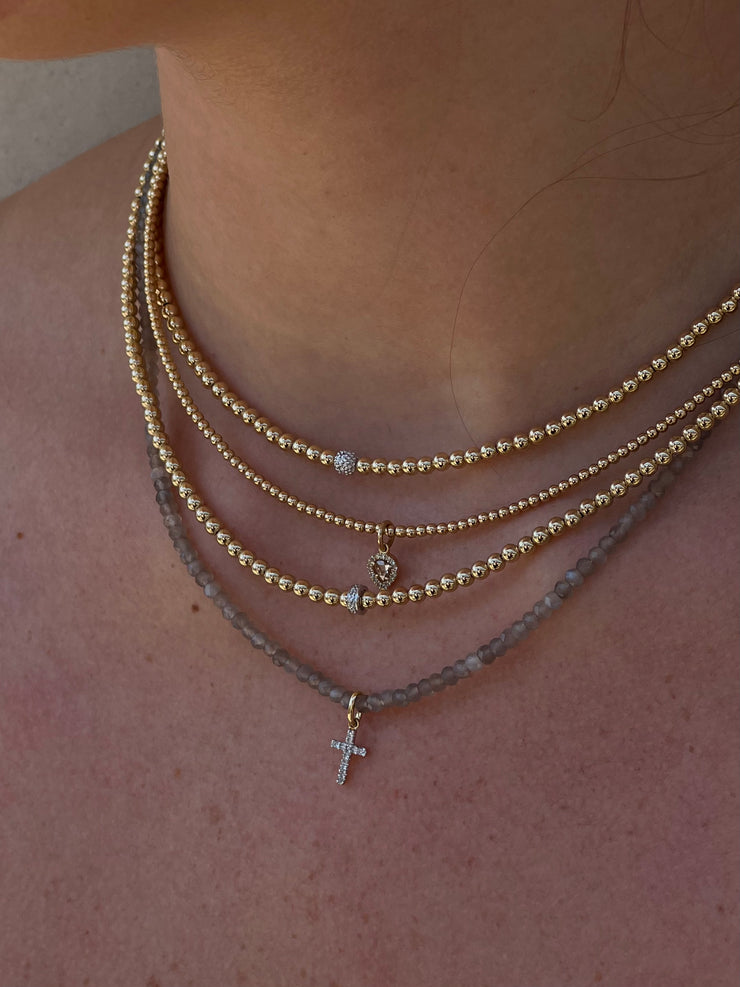3MM Signature Necklace with 14K Diamond Rondelle-Necklaces-Karen Lazar Design-13-15"-Yellow Gold-Karen Lazar Design