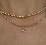 2MM Yellow Gold Filled Necklace with 14K Yellow Gold Sapphire Rainbow Flower Charm Yellow Gold Filled Bracelet with Diamonds