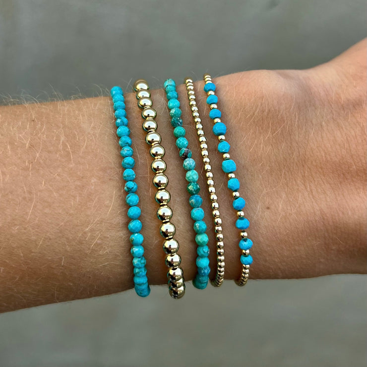 2MM Signature Bracelet with Classic Turquoise Gold Filled Bracelet