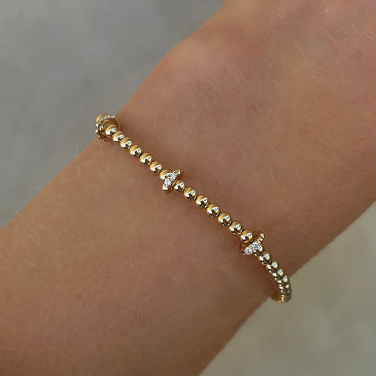 3mm Signature Bracelet with 14k Pyramid Diamond Rondelles