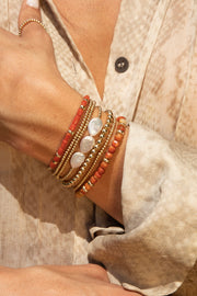 Coral and Rondelle Pattern Bracelet Gold Filled Bracelet