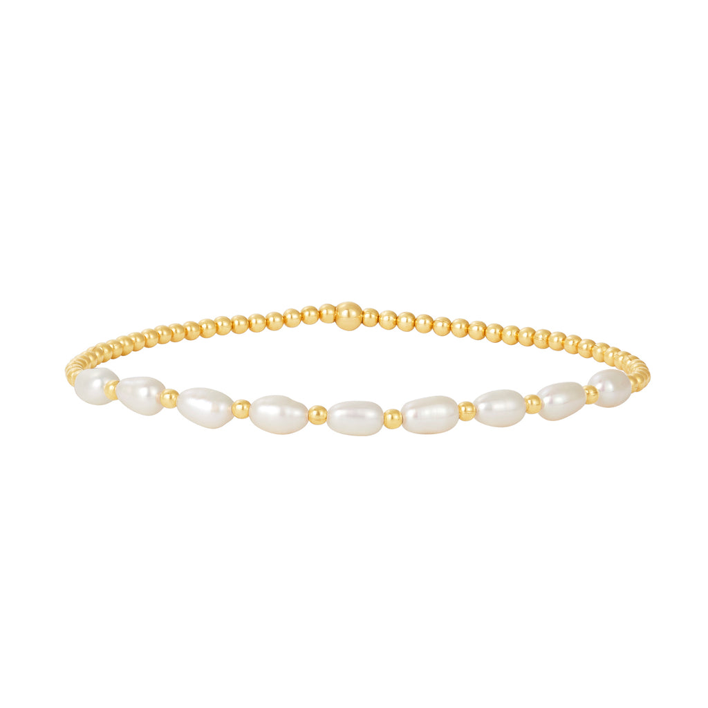 2MM Signature Bracelet with Rice Pearl Gold Pattern – Karen Lazar