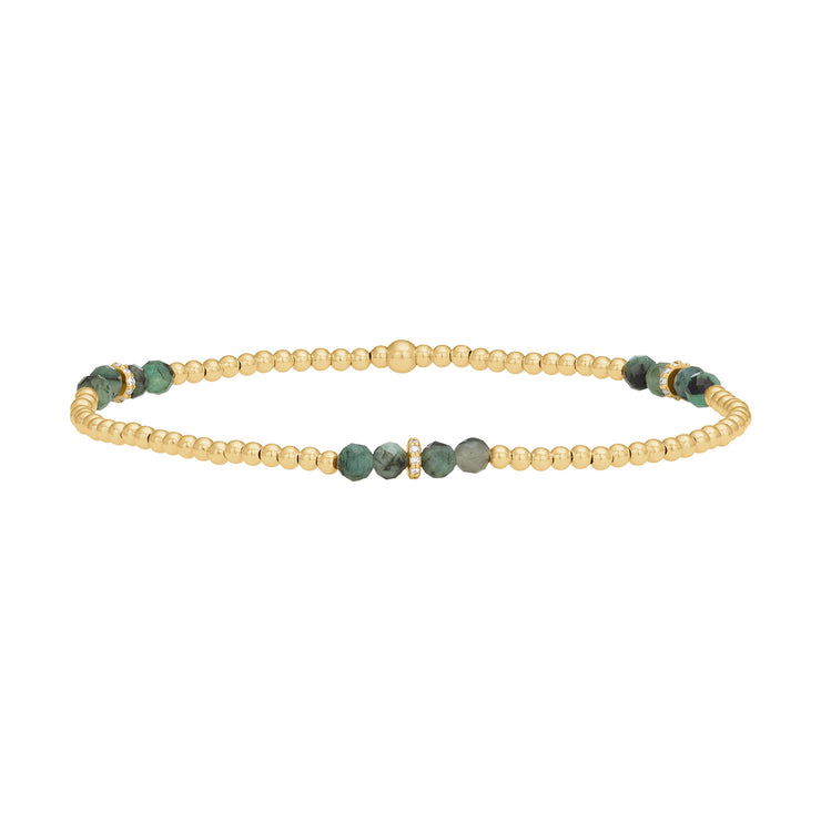 2MM Signature Bracelet with Emerald and 14K Diamond Rondelles Gold Filled Bracelet with Diamond