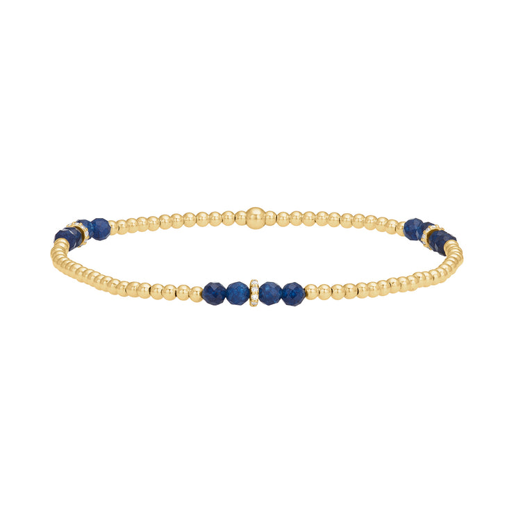 2MM Signature Bracelet with Blue Sapphire and 14K Diamond Rondelles Gold Filled Bracelet with Diamond