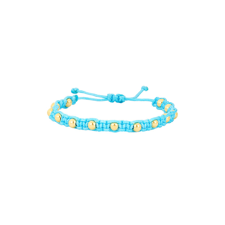 Kids Aqua Macrame Bracelet with Yellow Gold Filled Beads